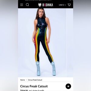 Badinka Rainbow Stripe Circus Freak Catsuit. Festival Jumpsuit Size L